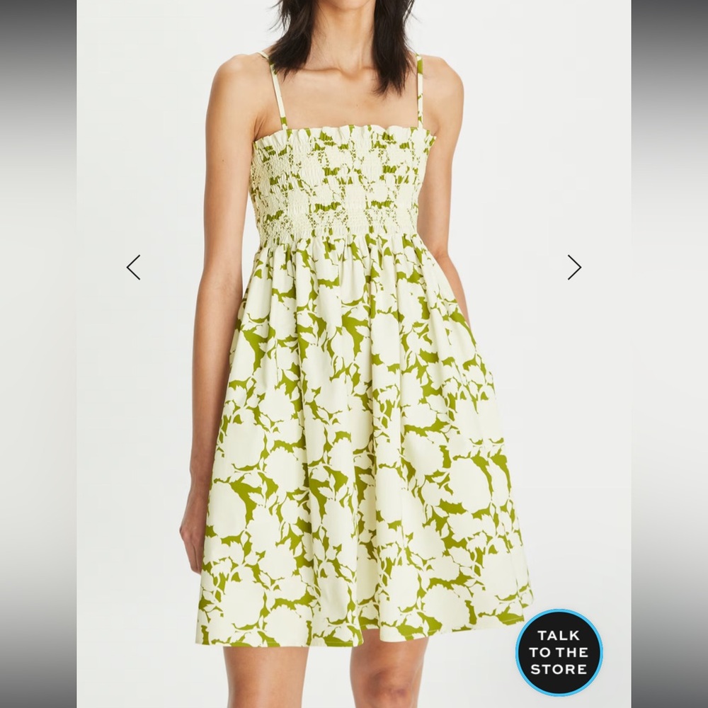NWT Tory Burch - SMOCKED PRINTED COTTON MINI DRESS size Small